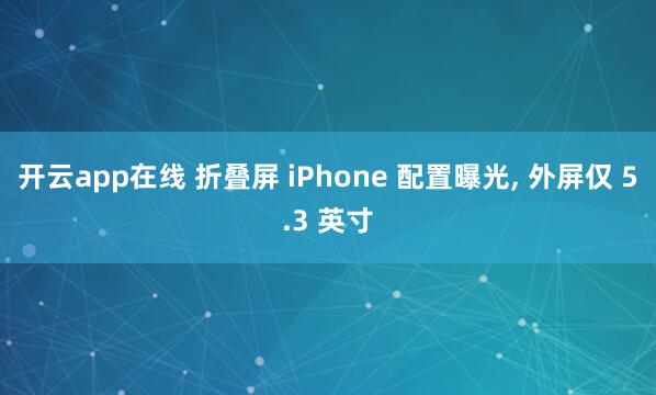 开云app在线 折叠屏 iPhone 配置曝光, 外屏仅 5.3 英寸