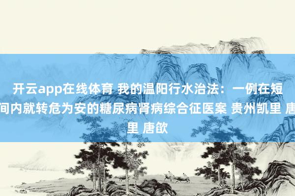 开云app在线体育 我的温阳行水治法：一例在短时间内就转危为安的糖尿病肾病综合征医案 贵州凯里 唐欿
