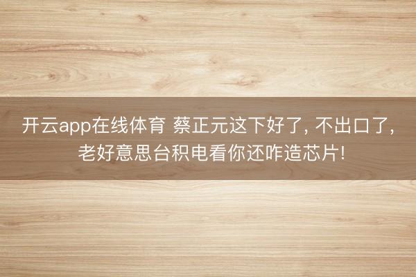 开云app在线体育 蔡正元这下好了, 不出口了, 老好意思台积电看你还咋造芯片!